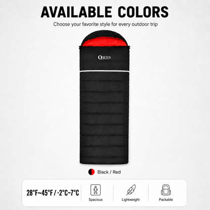 QEZER Rectangular Down Sleeping Bag for Camping & Travel