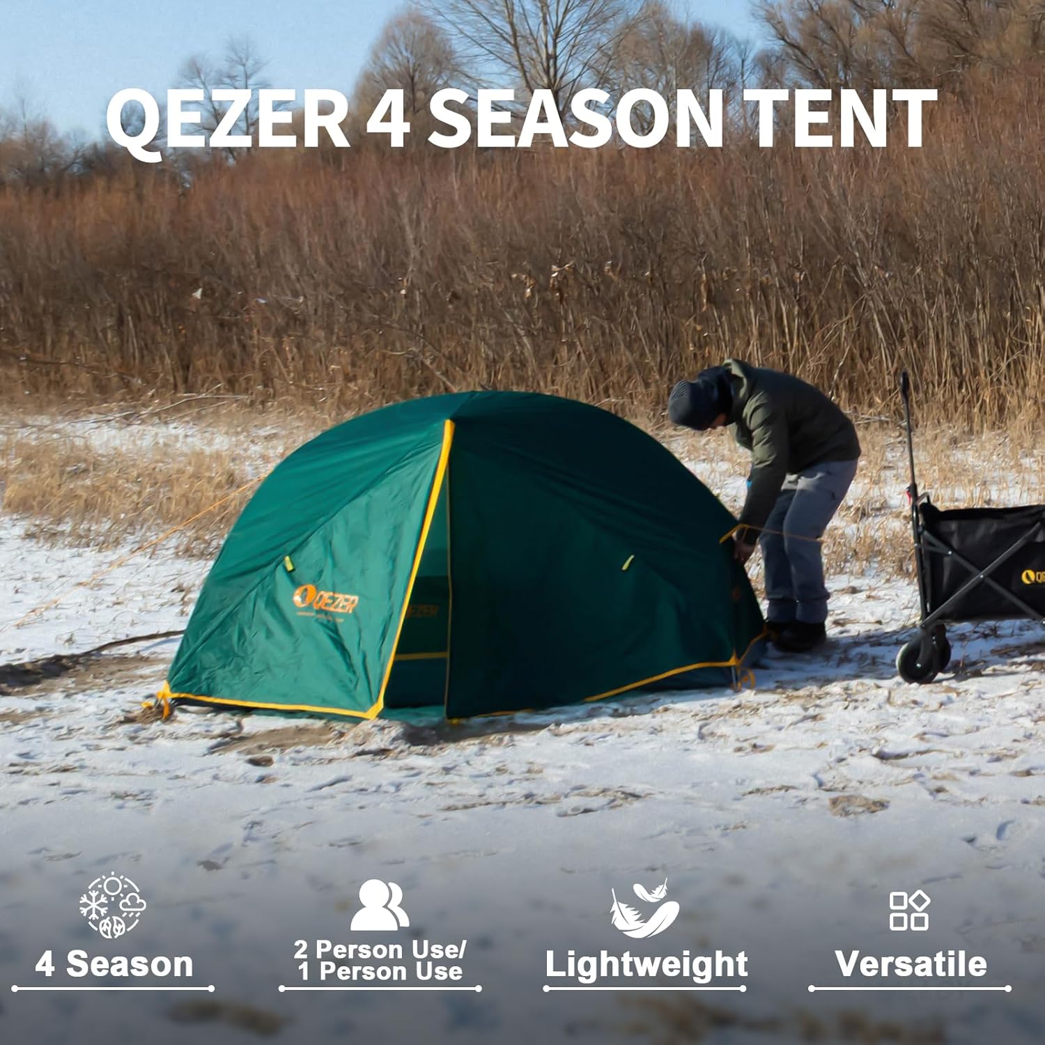 single person winter tent QEZER Camping Tent 1/2 Person Waterproof Backpacking Tent for Camping, – Qezer Outdoor