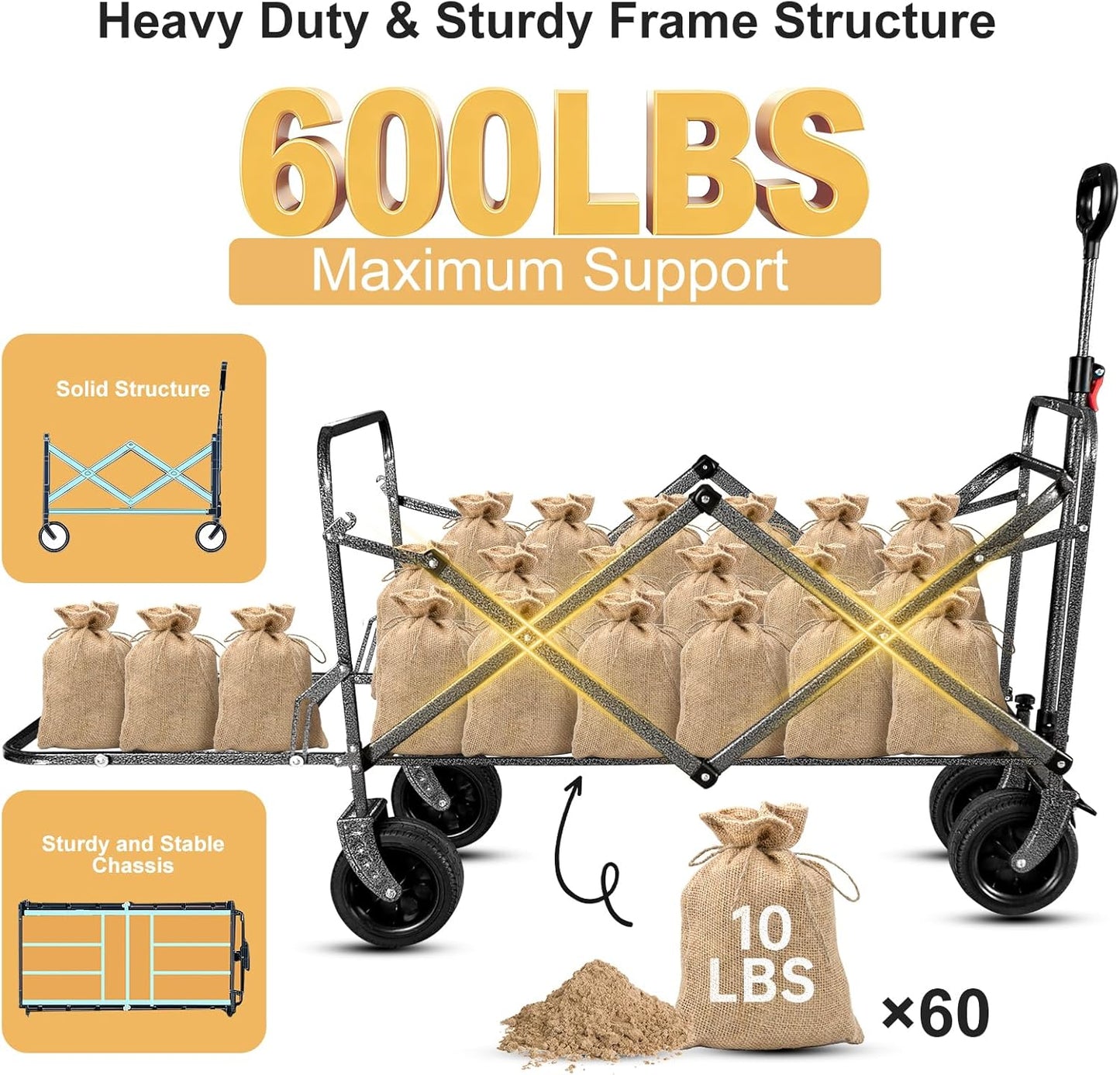 250L Collapsible Folding Wagon with Tailgate & Brake