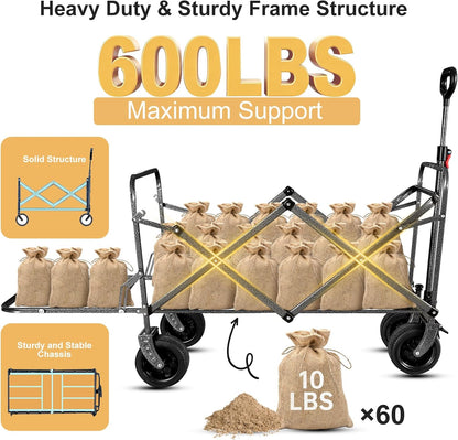 250L Collapsible Folding Wagon with Tailgate & Brake
