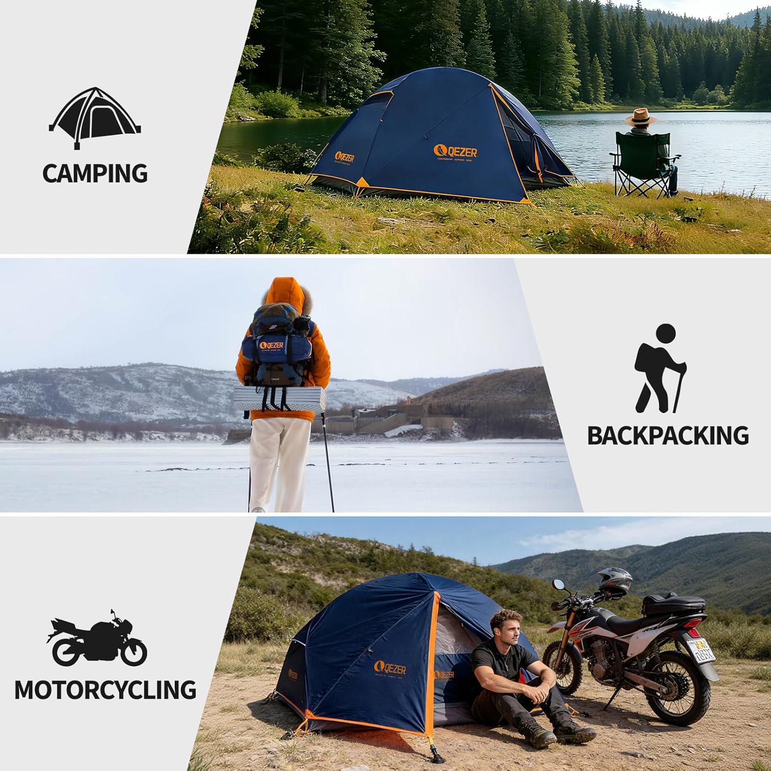 outdoorer tent QEZER Camping Tent 1/2 Person Waterproof Backpacking Tent for Camping,  Hiking and Backpacking