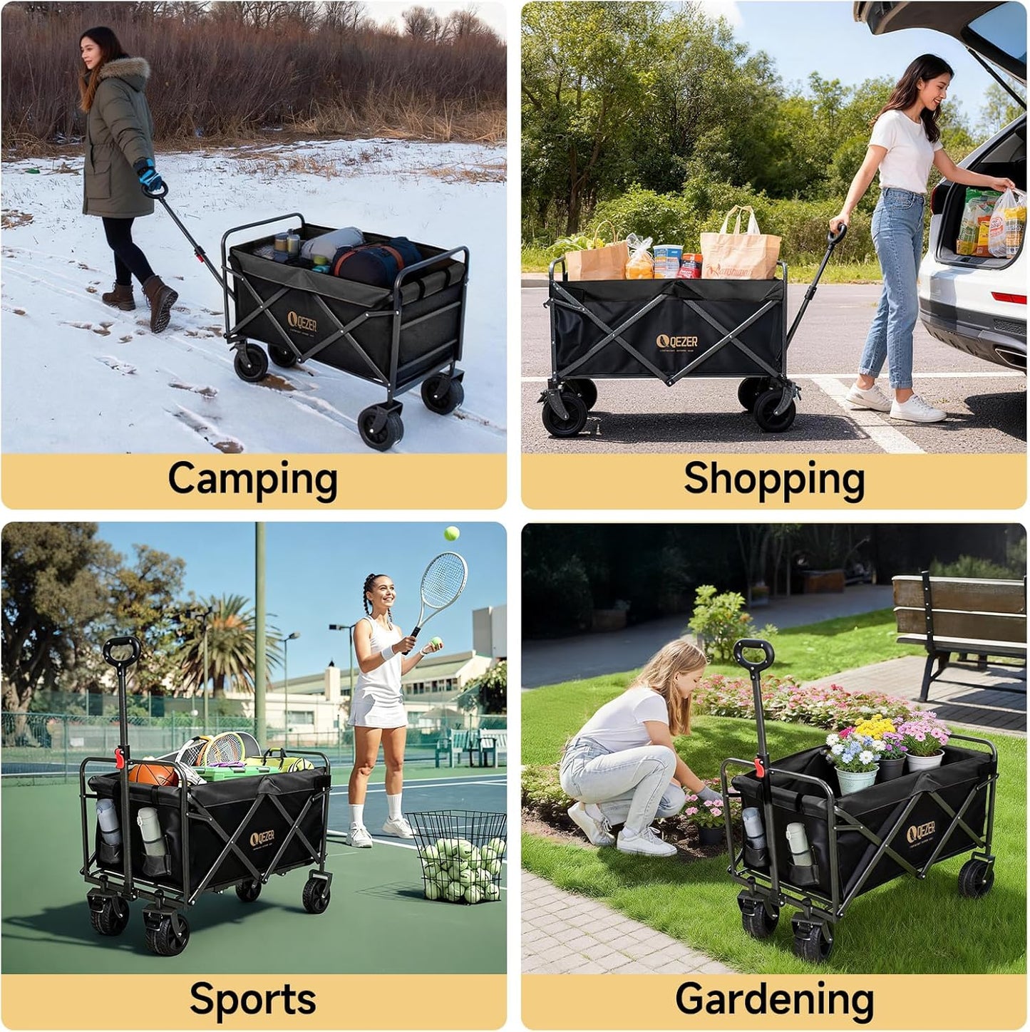 250L Collapsible Folding Wagon with Tailgate & Brake