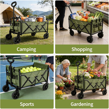 QEZER 120L Collapsible Folding Wagon Cart with All-Terrain Wheels