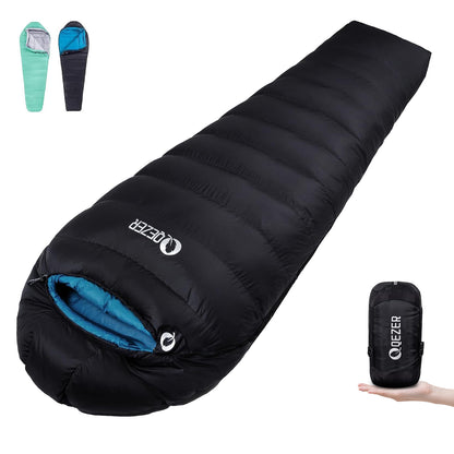 QEZER Mummy Down Sleeping Bag | Multi-Temperature Camping Backpacking Sleeping Bag