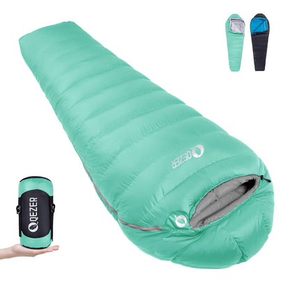 QEZER Mummy Down Sleeping Bag | Multi-Temperature Camping Backpacking Sleeping Bag