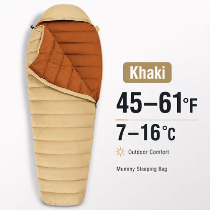 QEZER Ultralight Down Mummy Sleeping Bag | 600FP Duck Down Camping Sleeping Bag