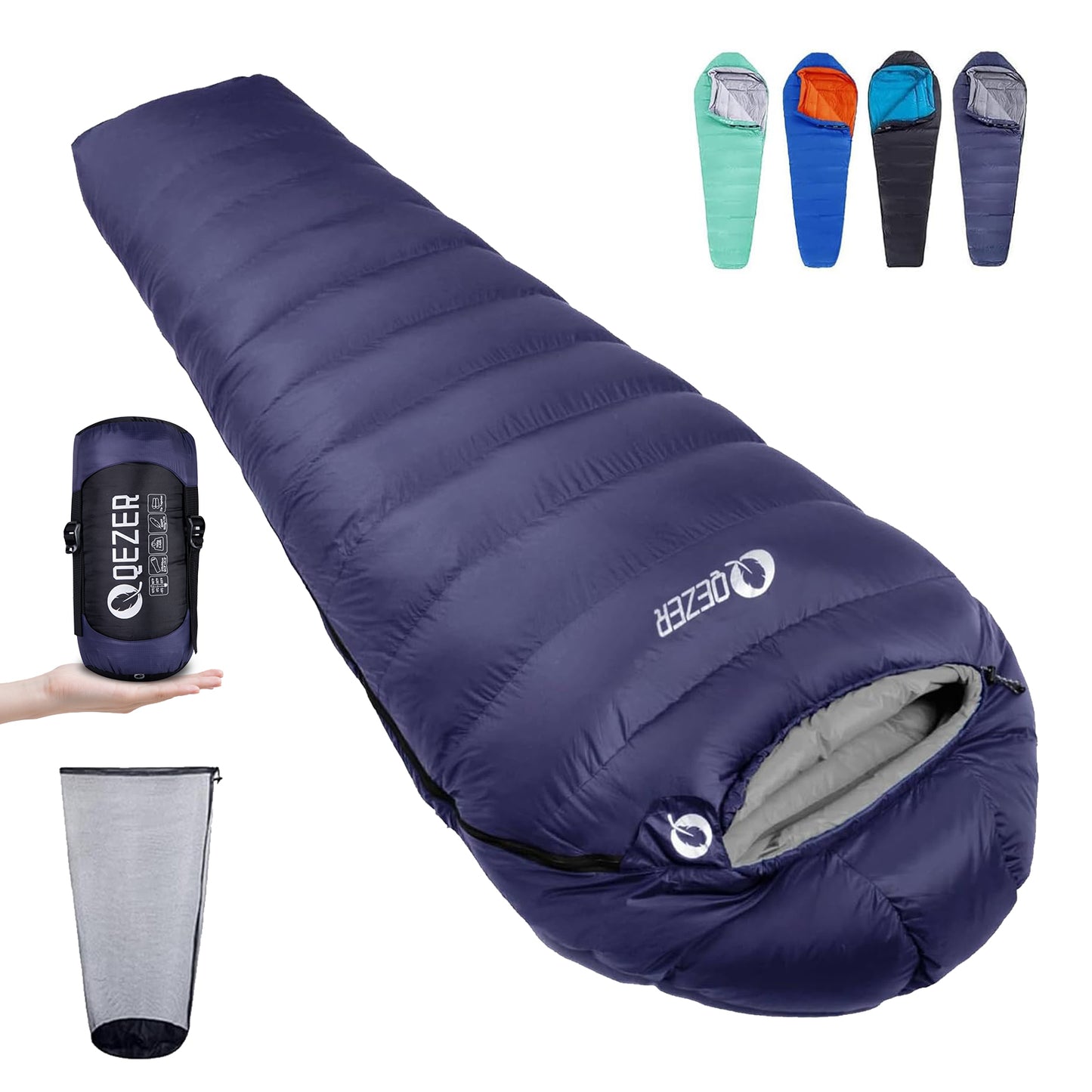 QEZER Mummy Down Sleeping Bag | Multi-Temperature Camping Backpacking Sleeping Bag