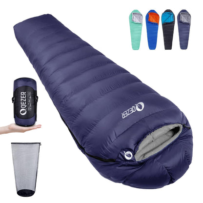 QEZER Mummy Down Sleeping Bag | Multi-Temperature Camping Backpacking Sleeping Bag