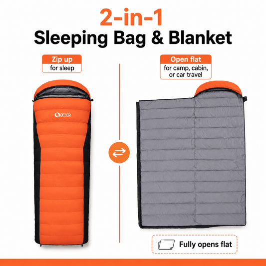 QEZER Mix-Color Rectangular Down Sleeping Bag | 2-in-1 Camping Sleeping Bag camp Blanket