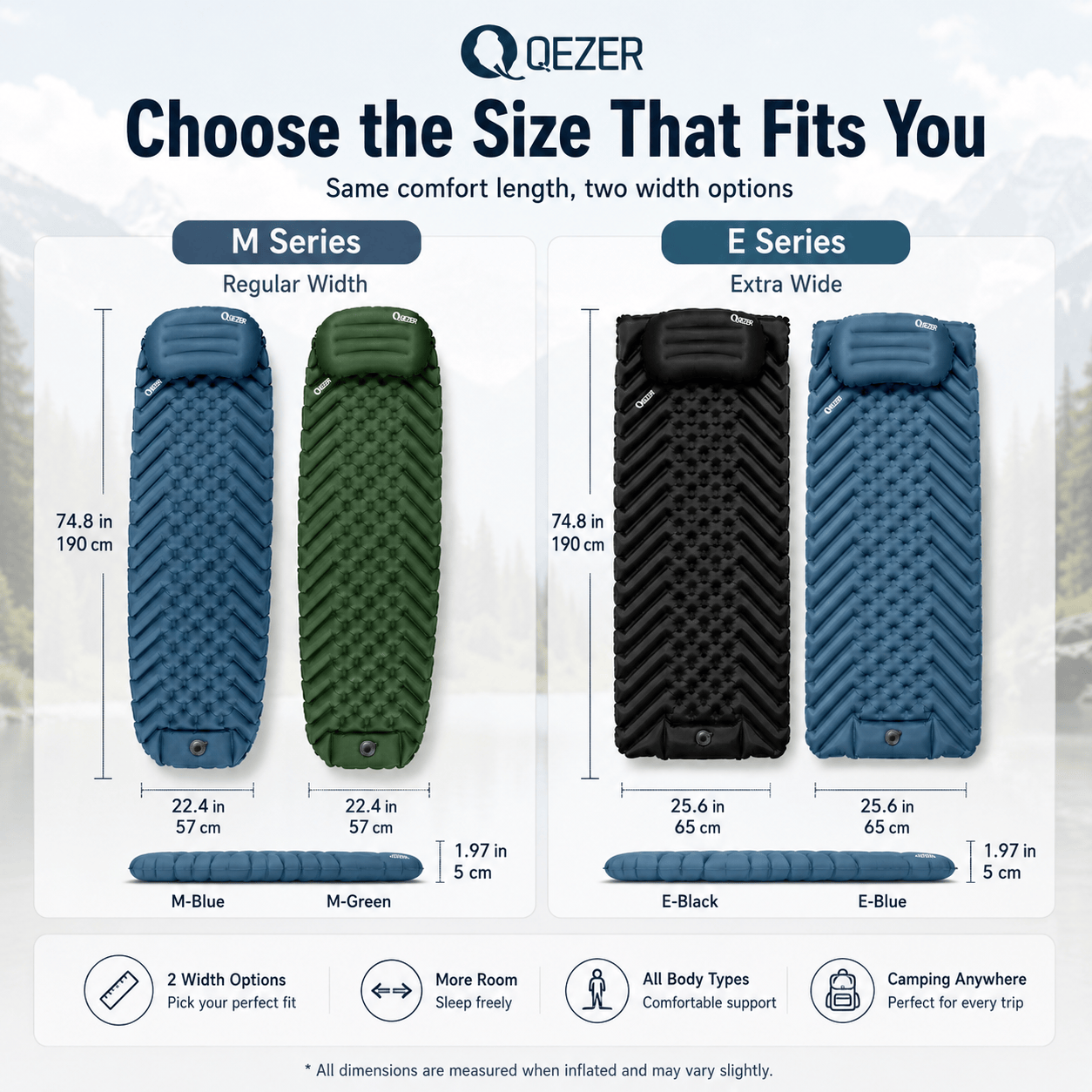 QEZER Ultralight Inflatable Sleeping Pad with Pillow for Camping Backpacking