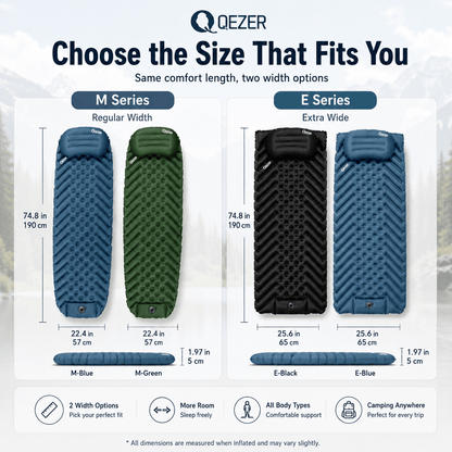 QEZER Ultralight Inflatable Sleeping Pad with Pillow for Camping Backpacking