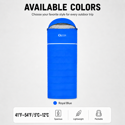 QEZER Rectangular Down Sleeping Bag for Camping & Travel