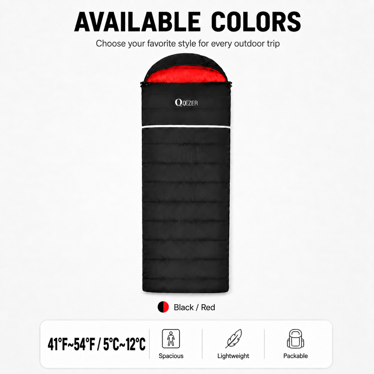 QEZER Rectangular Down Sleeping Bag for Camping & Travel