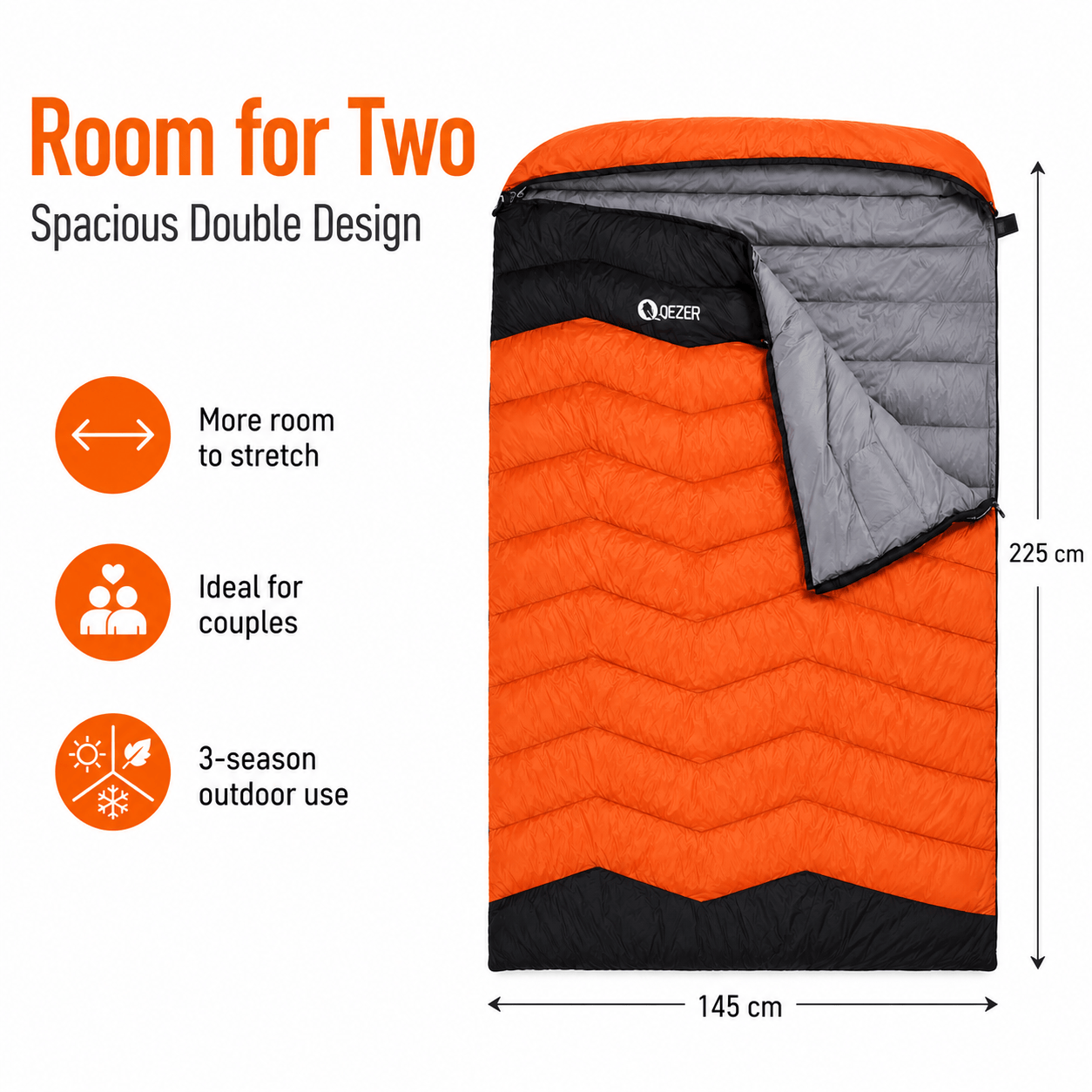 QEZER QDE-DB900 Double Down Sleeping Bag | 2-Person Duck Down Camping Sleeping Bag