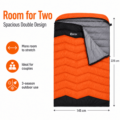 QEZER QDE-DB900 Double Down Sleeping Bag | 2-Person Duck Down Camping Sleeping Bag