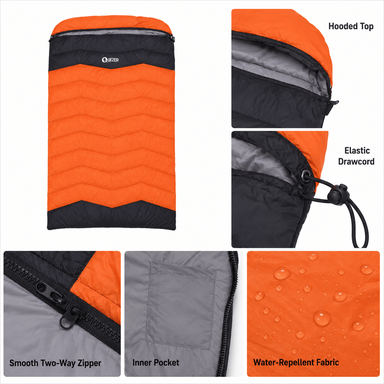 QEZER QDE-DB900 Double Down Sleeping Bag | 2-Person Duck Down Camping Sleeping Bag