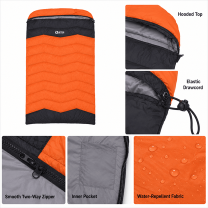 QEZER QDE-DB900 Double Down Sleeping Bag | 2-Person Duck Down Camping Sleeping Bag