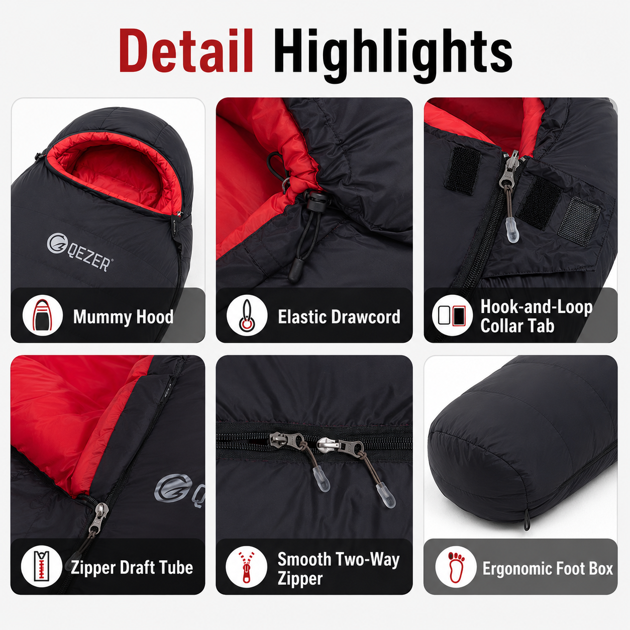 QEZER 650FP Four-Season Mummy Down Sleeping Bag for Camping, Hiking &amp; Backpacking