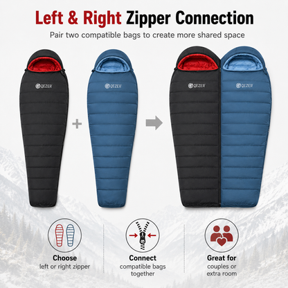 QEZER 650FP Four-Season Mummy Down Sleeping Bag for Camping, Hiking &amp; Backpacking