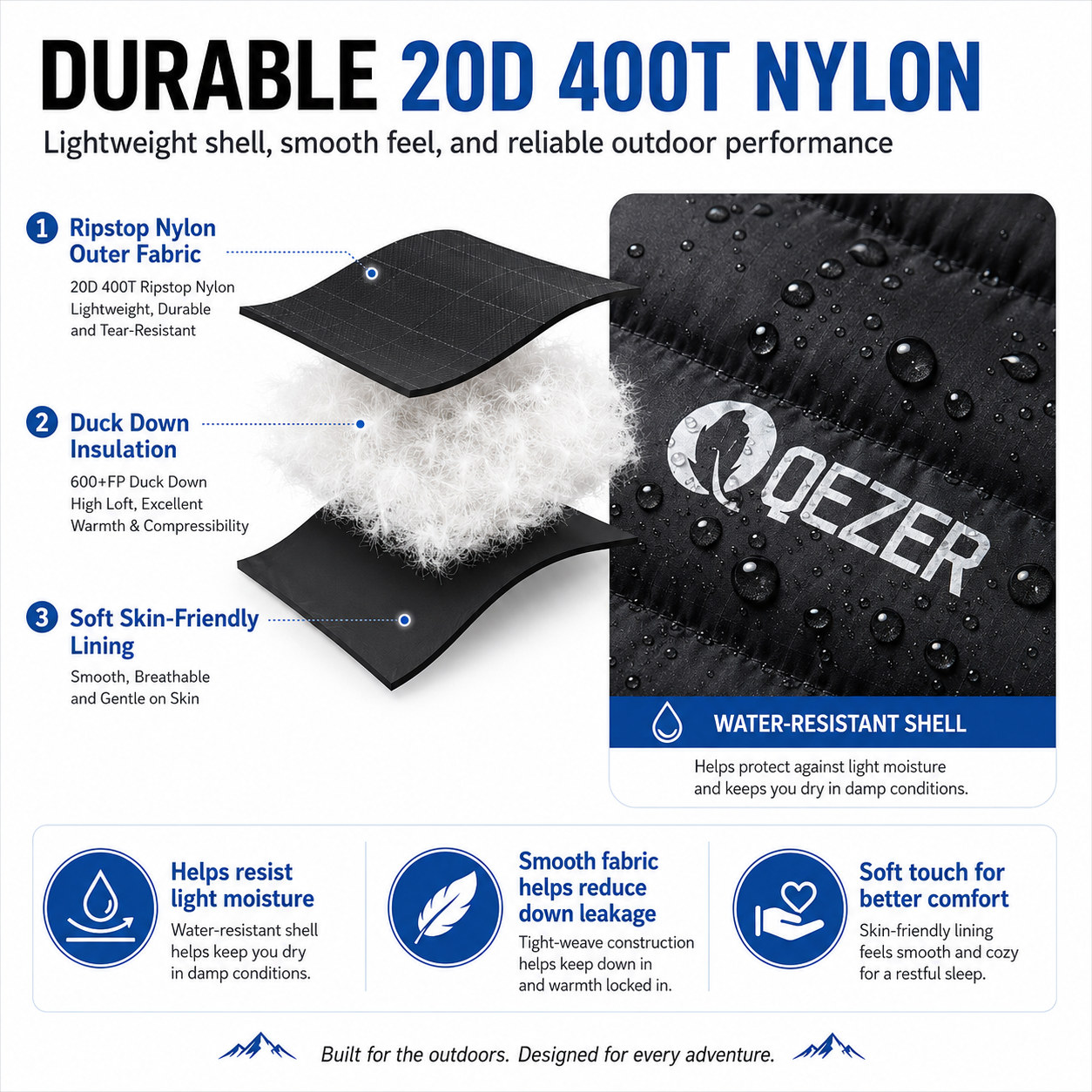 QEZER Mummy Down Sleeping Bag | Multi-Temperature Camping Backpacking Sleeping Bag