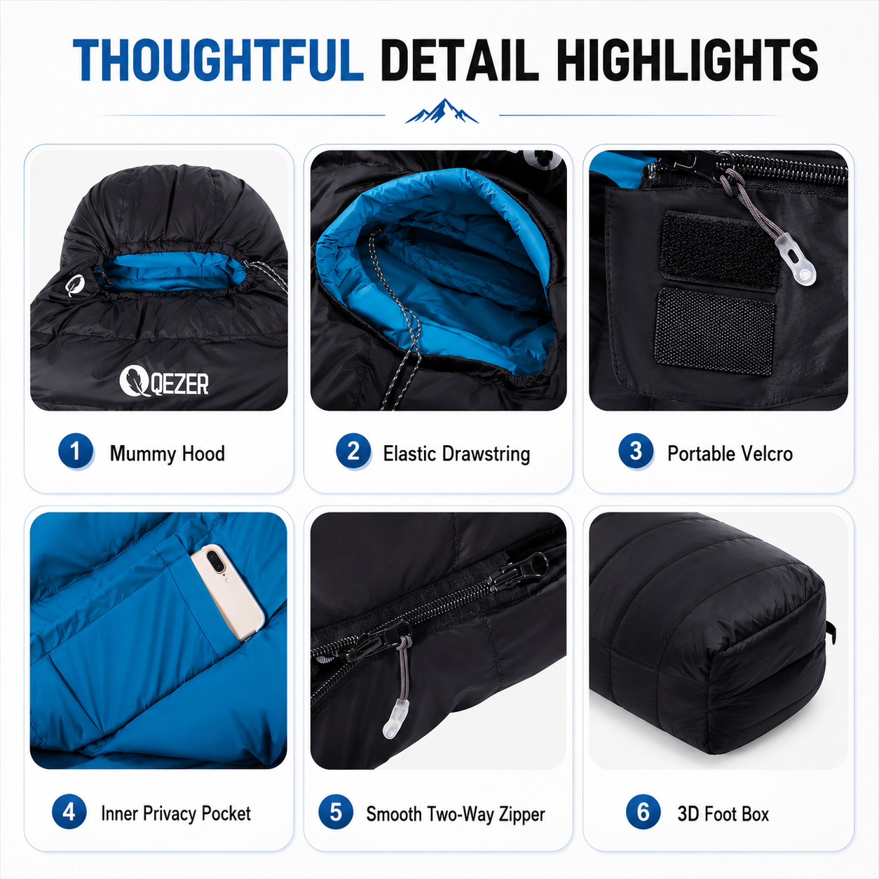 QEZER Mummy Down Sleeping Bag | Multi-Temperature Camping Backpacking Sleeping Bag