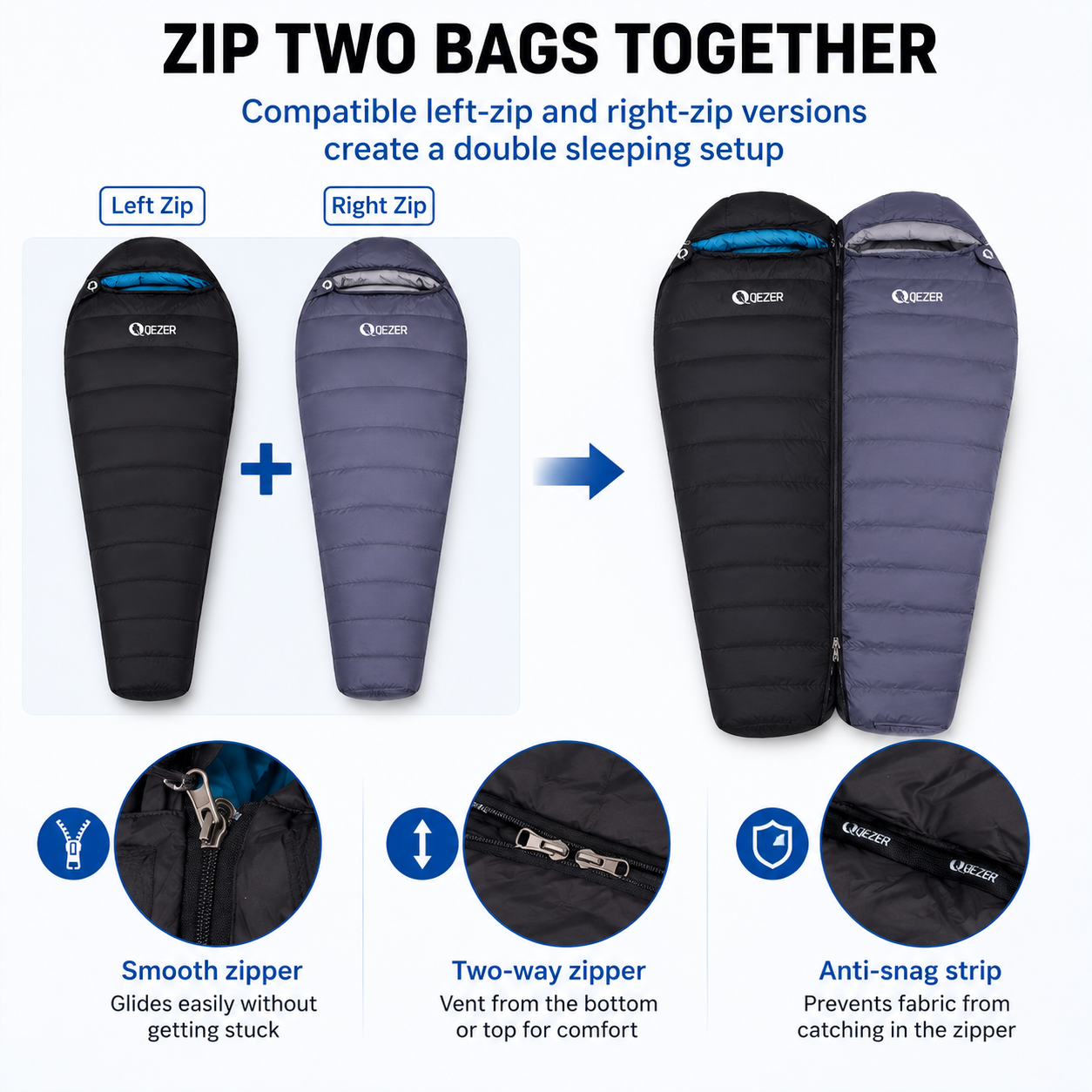QEZER Mummy Down Sleeping Bag | Multi-Temperature Camping Backpacking Sleeping Bag