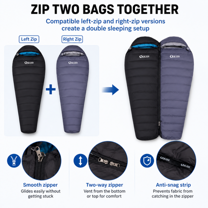 QEZER Mummy Down Sleeping Bag | Multi-Temperature Camping Backpacking Sleeping Bag