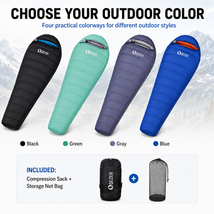 QEZER Mummy Down Sleeping Bag | Multi-Temperature Camping Backpacking Sleeping Bag