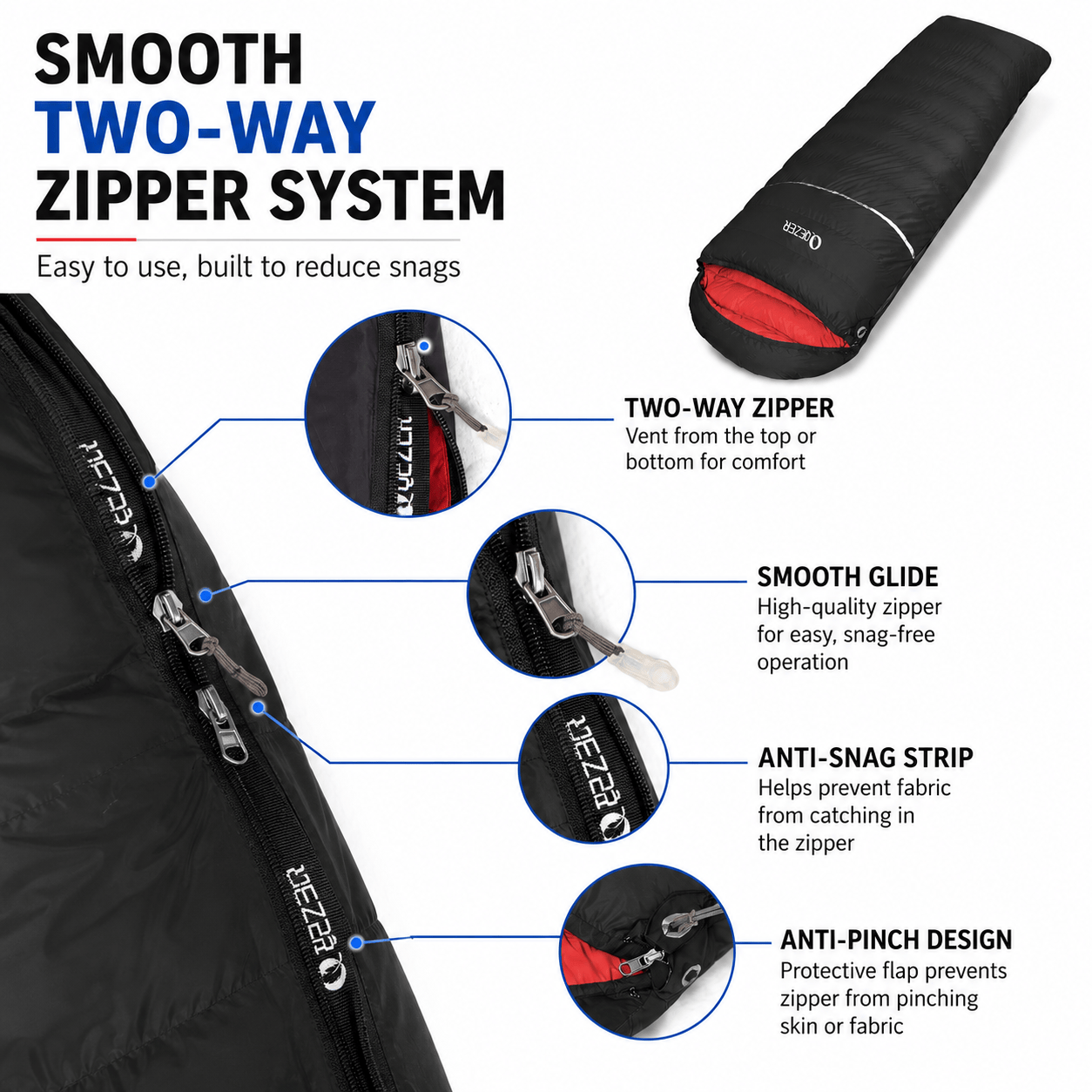 QEZER Rectangular Down Sleeping Bag | Multi-Temperature Camping Backpacking Sleeping Bag