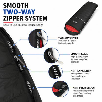 QEZER Rectangular Down Sleeping Bag | Multi-Temperature Camping Backpacking Sleeping Bag