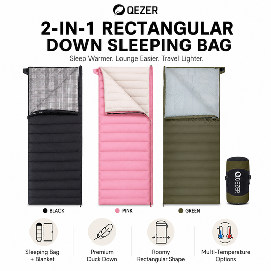 QEZER Rectangular Down Sleeping Bag | 2-in-1 Camping Sleeping Bag Camping Blanket