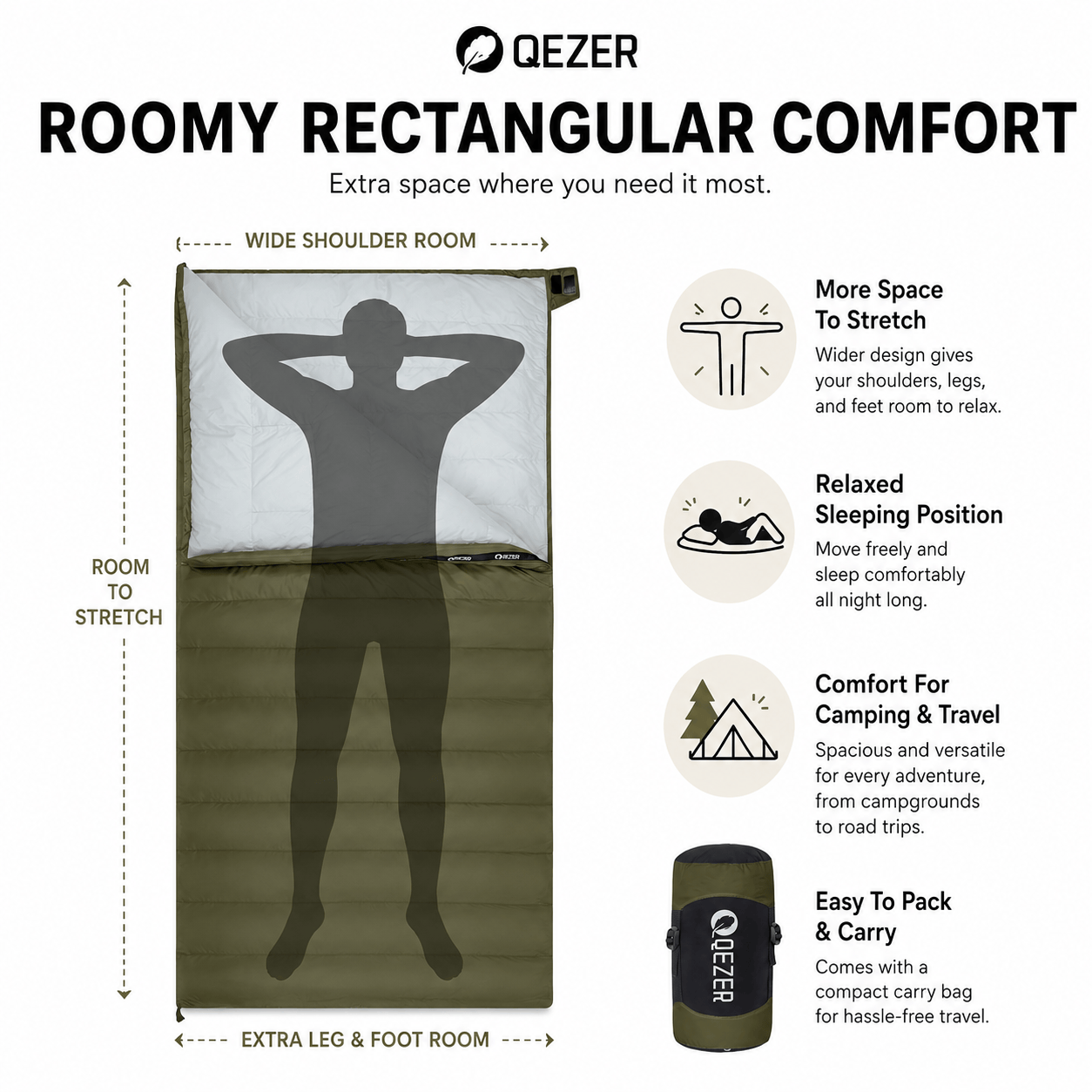 QEZER Rectangular Down Sleeping Bag | 2-in-1 Camping Sleeping Bag Camping Blanket