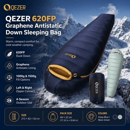 QEZER 620FP Graphene Antistatic Down Sleeping Bag for Winter Camping