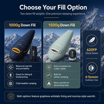 QEZER 620FP Graphene Antistatic Down Sleeping Bag for Winter Camping