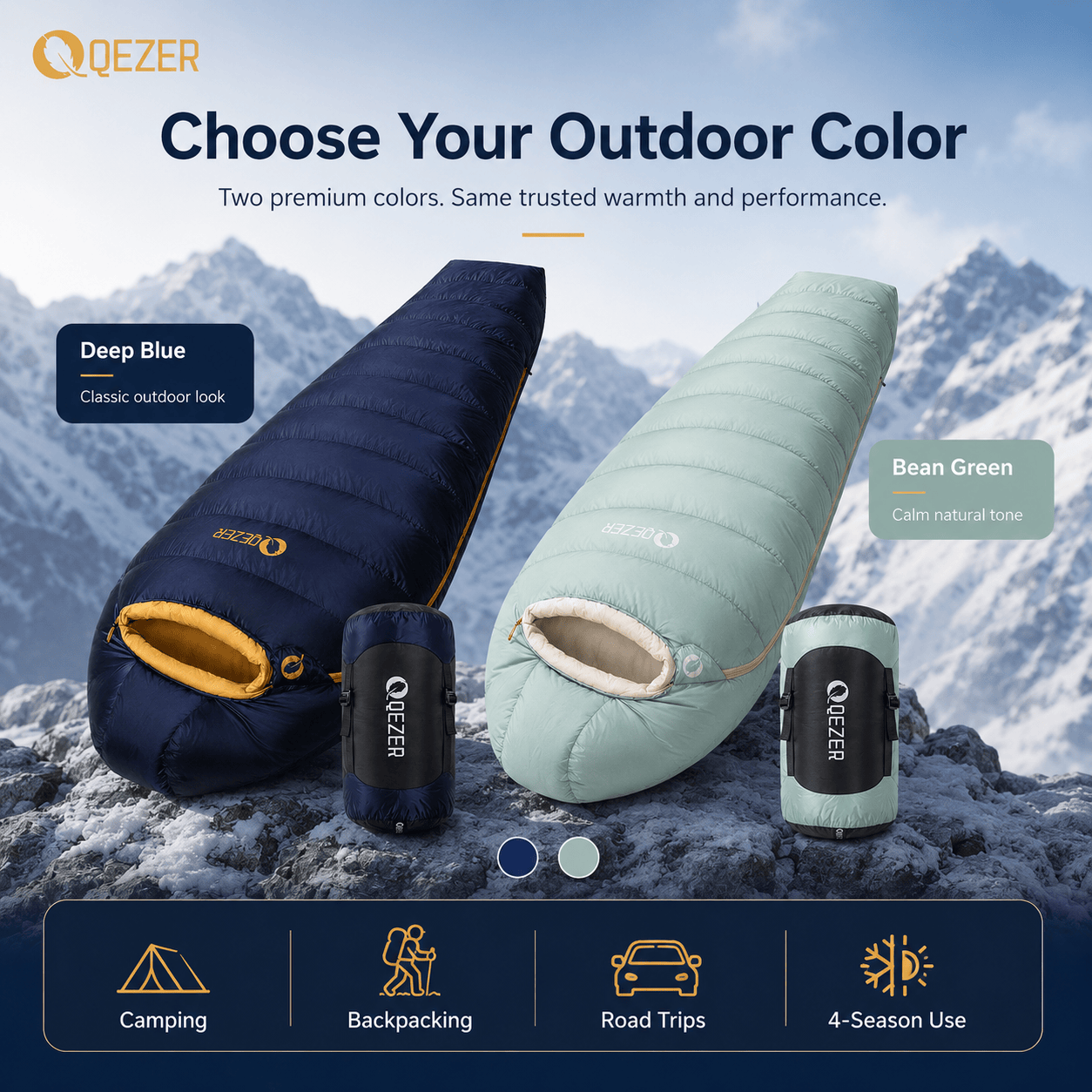 QEZER 620FP Graphene Antistatic Down Sleeping Bag for Winter Camping