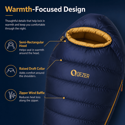 QEZER 620FP Graphene Antistatic Down Sleeping Bag for Winter Camping