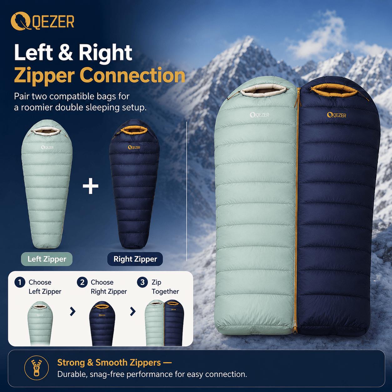 QEZER 620FP Graphene Antistatic Down Sleeping Bag for Winter Camping