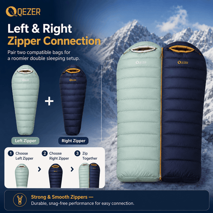 QEZER 620FP Graphene Antistatic Down Sleeping Bag for Winter Camping