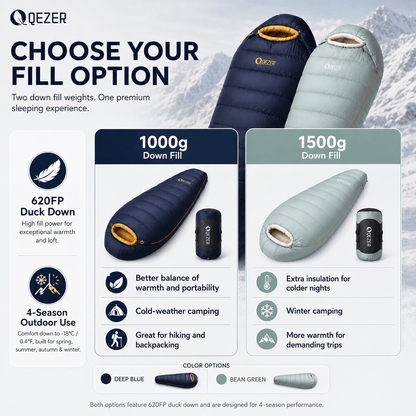 QEZER 620FP Graphene Antistatic Down Sleeping Bag for Winter Camping
