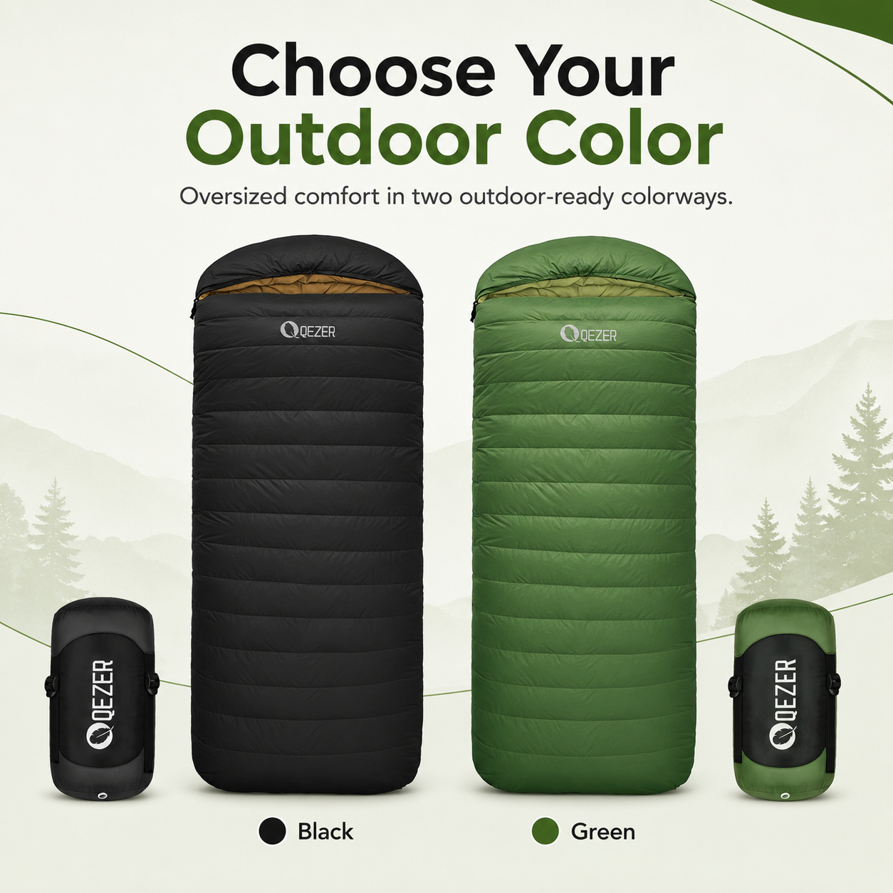 QEZER XL Down Sleeping Bag | Oversized 600FP Duck Down Camping Sleeping Bag