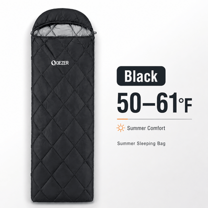 QEZER Summer Rectangular Down Sleeping Bag | 600+FP Duck Down Camping Sleeping Bag
