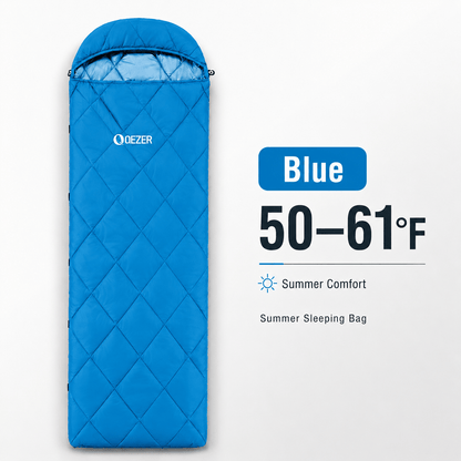 QEZER Summer Rectangular Down Sleeping Bag | 600+FP Duck Down Camping Sleeping Bag