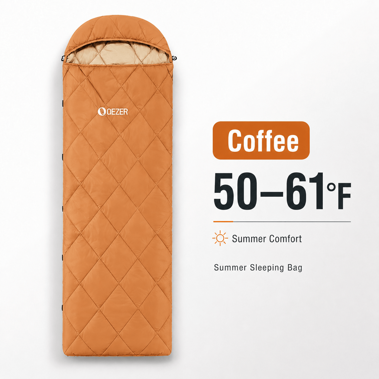 QEZER Summer Rectangular Down Sleeping Bag | 600+FP Duck Down Camping Sleeping Bag