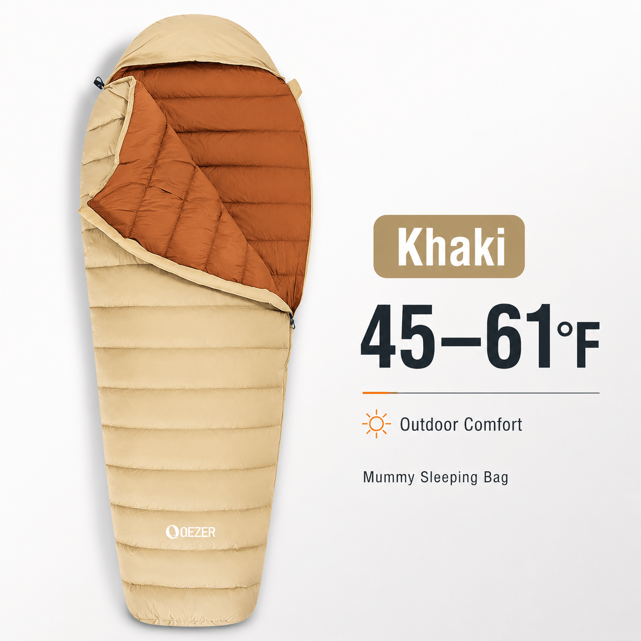 QEZER Ultralight Down Mummy Sleeping Bag | 600FP Duck Down Camping
