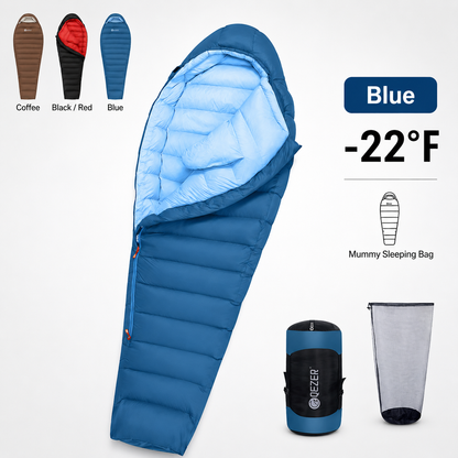QEZER 650FP Four-Season Mummy Down Sleeping Bag for Camping, Hiking &amp; Backpacking