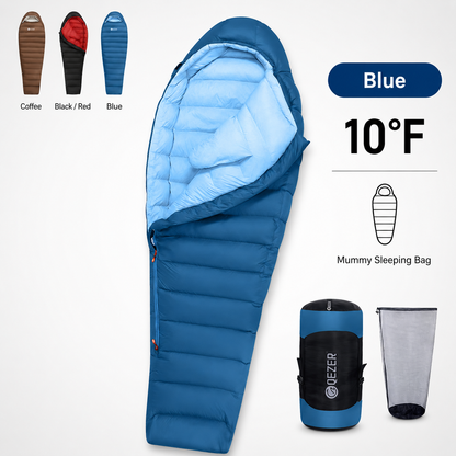 QEZER 650FP Four-Season Mummy Down Sleeping Bag for Camping, Hiking &amp; Backpacking