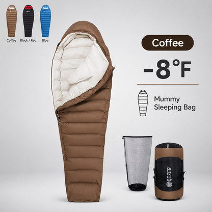 QEZER 650FP Four-Season Mummy Down Sleeping Bag for Camping, Hiking &amp; Backpacking