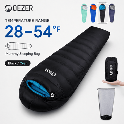 QEZER Mummy Down Sleeping Bag | Multi-Temperature Camping Backpacking Sleeping Bag