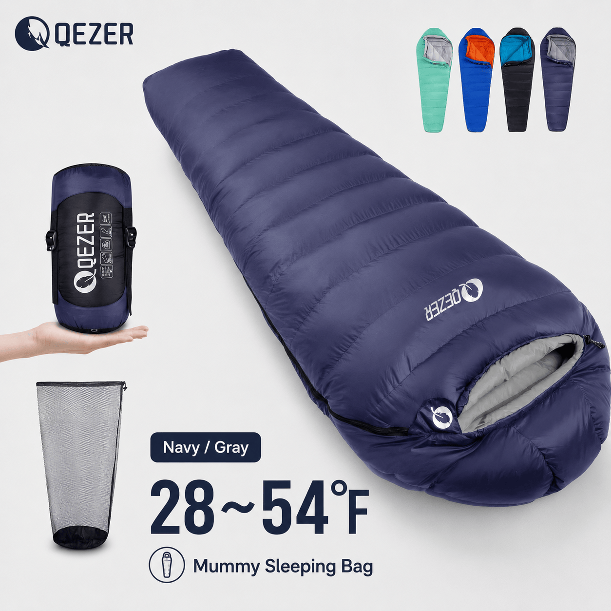 QEZER Mummy Down Sleeping Bag | Multi-Temperature Camping Backpacking Sleeping Bag