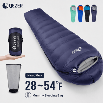 QEZER Mummy Down Sleeping Bag | Multi-Temperature Camping Backpacking Sleeping Bag